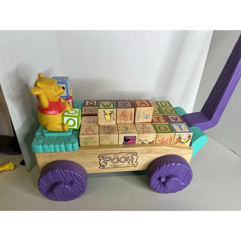 VTG Disney Winnie The‎ Pooh ABC Singing Lighted Wagon w/Alphabet Wooden Blocks